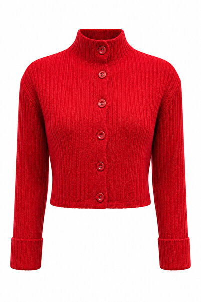 Noi Belis Basic Crop Soft Textured Stand Collar Knitwear Cardigan Aw25Hi0004