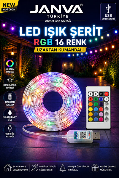 Janva Usb Uygulamadan Sese Duyarlı 9.9 Metre Rgb Yılbaşı Ledi Kumandalı Led Ç...