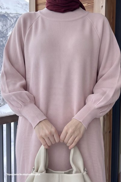 InStyle Mina Balloon Sleeve Knitwear Hijab Dress - Powder