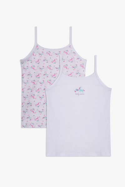 Penti Girl's Off-White Lovely Unicorn Patterned 2-Piece Undershirt