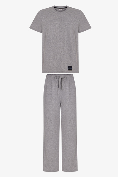 Penti Men's Gray Melange Cloud Gray Trousers Short Sleeve Pajama Set
