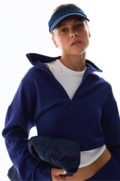 Penti Lacivert İpeksi Dokunuş Silky Touch Yarım Fermuarlı Uzun Kollu Sweatshirt