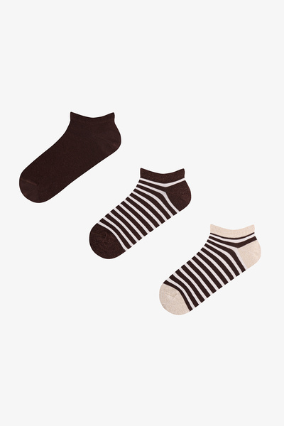 Penti Kaffeebraune, glänzende, gestreifte Baumwoll-Glitzer-Socken, 3 Paar