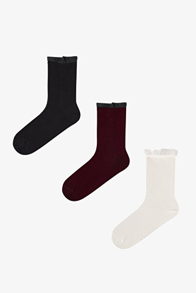 Penti Burgundy Black Tulle Cotton 3 Pair Socks