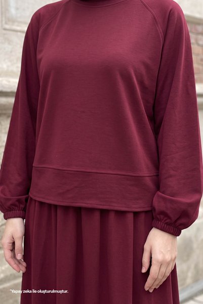 InStyle Basic Piped Skirted Modal Suit Claret Red
