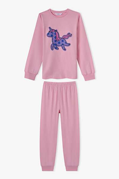 Penti Rosafarbenes, liebevolles Einhorn-Langarm-Pyjama-Set aus Baumwolle für ...