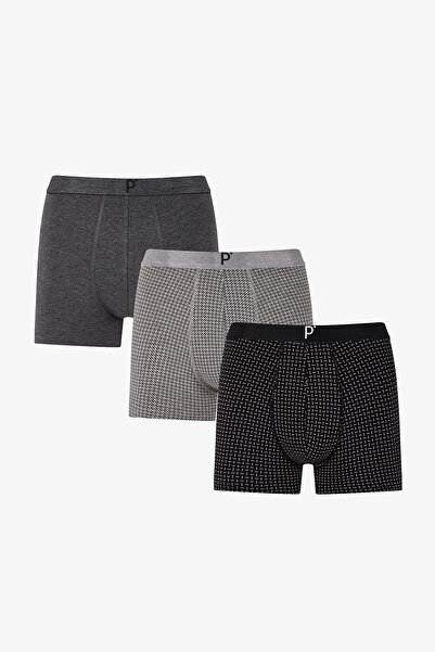 Penti Erkek Gri Motion Geometrik Desenli 3'lü Boxer