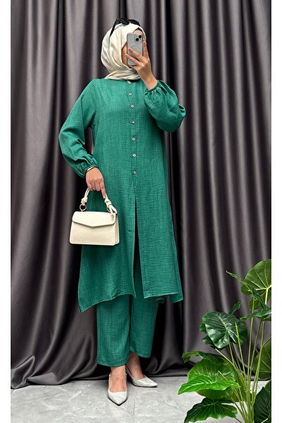 NİSUM MODA Linen Look Half Button Suit
