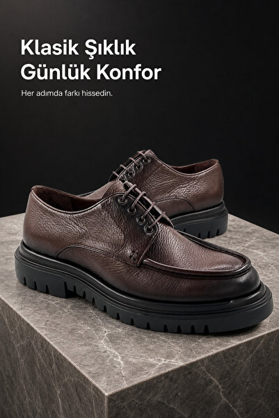 PATRICK CASSA Men's Brown Flother Leather Classic Lace-Up Shoes Comfortable f...