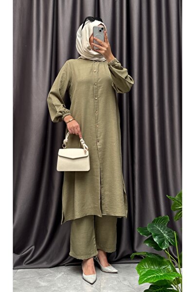 NİSUM MODA Linen Look Half Button Suit