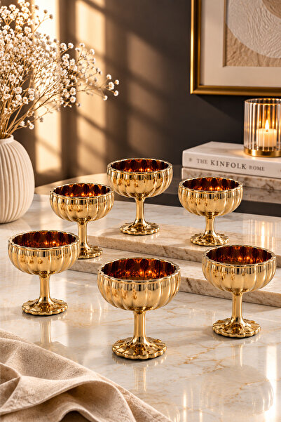 YzHome Set of 6 Gold Plated Glass Footed Coffee Bowls, Turkish Delight Bowls,...