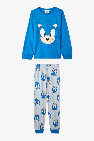 Penti Set de pijamale din bumbac cu mâneci lungi Sonic pentru băiat bleumarin