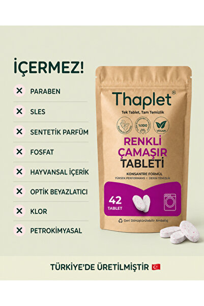 Thaplet Renkli Çamaşır Deterjanı Tableti Ultra Etkili 42 Adet Tablet