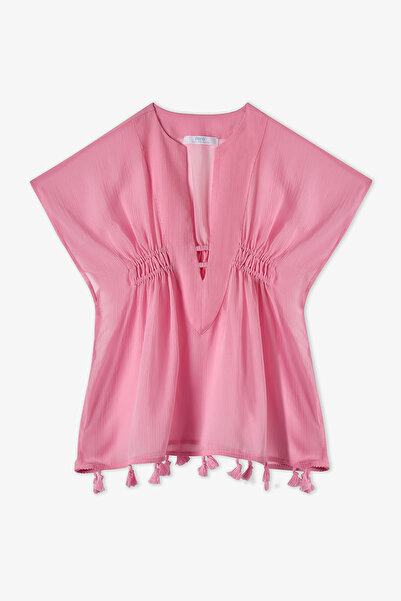 Penti Kız Çocuk Pembe Basic Ponponlu Kaftan