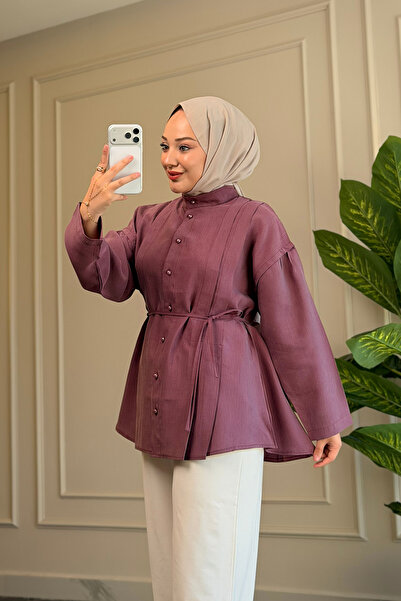 Suede Style 6301 - Şık Rahat İplik Bel Bağlamalı Uzun Gömlek