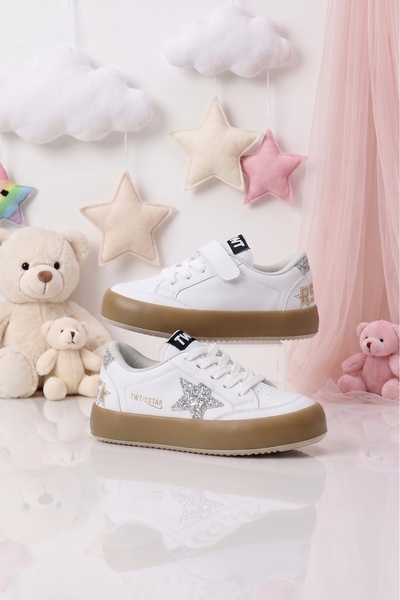 Tonny Black Children's Unisex White Silver Thermo Sole Star Detailed Lace up ...