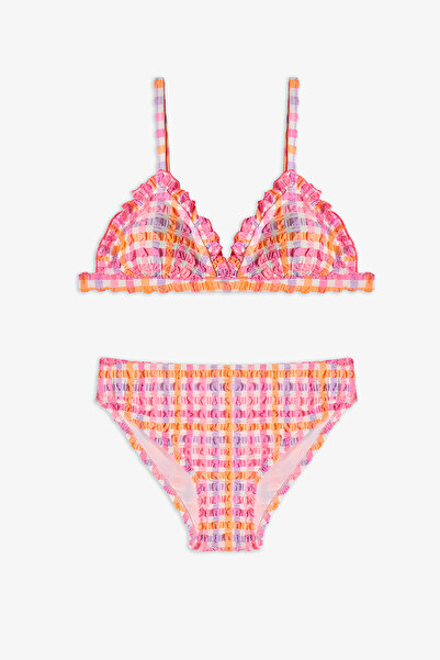 Penti Girl's Pink Vicky Triangle Gingham Patterned Bikini Set