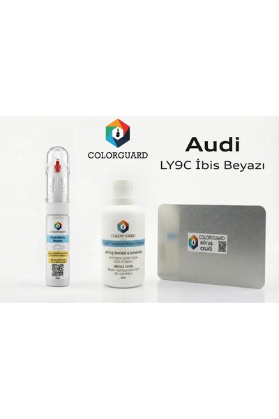 Audi LY9C İbis Beyazı Rötuş Seti - 2 si 1 Arada İğne ve Fırça Uçlu Şişe, Solüsyon ve Rötuş Çeliği