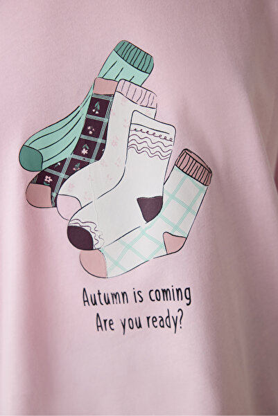 Penti Autumn Çiçekli Bisiklet Yaka Pamuklu Uzun Kol Pijama Takımı