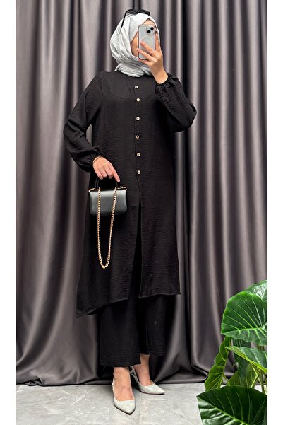 NİSUM MODA Linen Look Half Button Suit