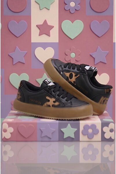 Tonny Black Pantofi sport unisex pentru copii, cu talpă termică, cu leopard n...