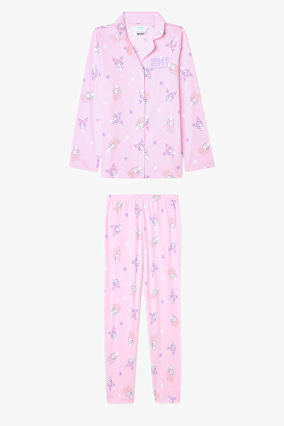 Penti Hellrosa Mädchen-Pyjama-Set „Kuromi Friends“ aus Baumwolle mit langen Ä...