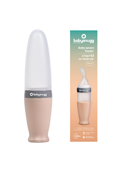 BabySnugg Lingurita de silicon cu rezervor Babysnugg, Fara BPA, Portabila, Bej