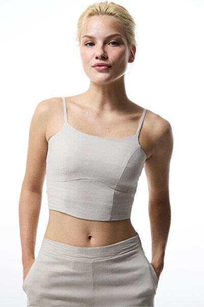 Penti Top crop din in Luna de culoare piatră