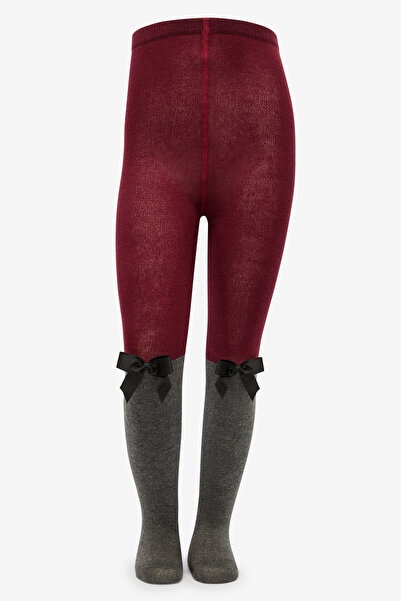 Penti Girl's Pretty Ribbon Burgundy Pantyhose