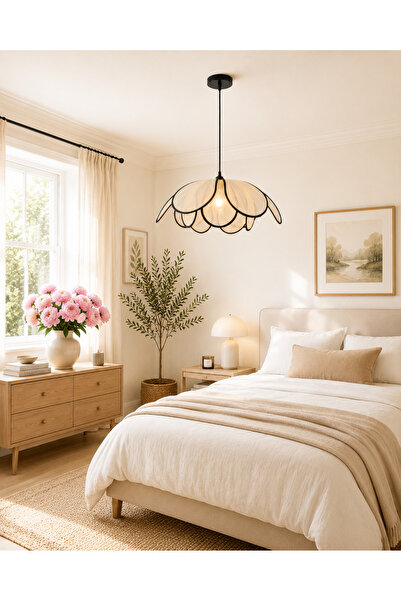 burenze Modern Tasarım Rose Çiçek Sarkıt Avize Rattan Boheme Salon Oturma Odası Mutfak Avizesi