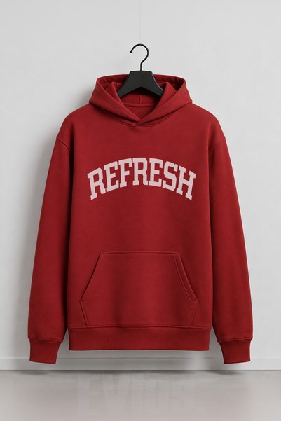 EVIus Unisex Y2K Refresh Printed 3-Thread Hooded Red Sweatshirt