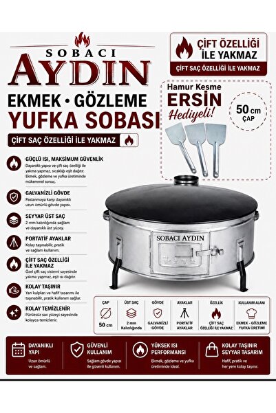 SOBACI AYDIN 50 cm EKMEK YUFKA GÖZLEME TANDIRI ÇİFT SAÇ
