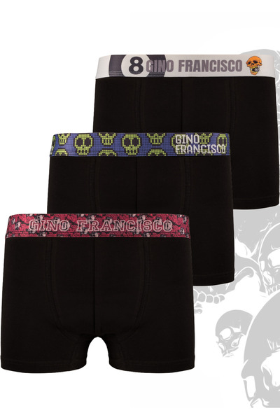 Gino Francisco Skull Serisi Erkek Boxer 3'lü Premium Hediye Kutulu %95 Pamukl...