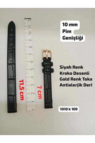 Brality 10 mm Uyumlu Kol Saati Kordonu - Siyah Renk , Kroko Desenli Model , G...