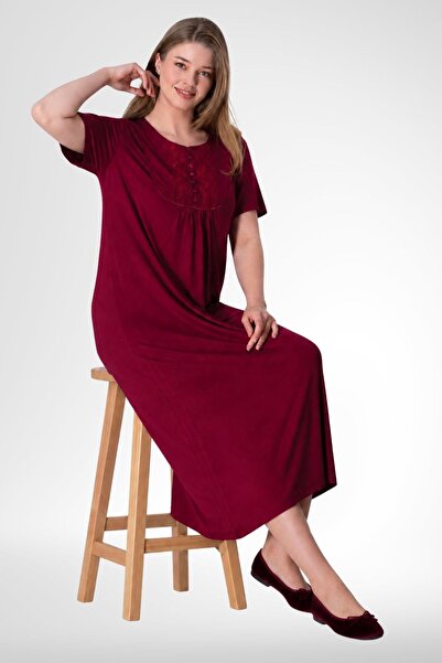 EM&FA TEKSTİL Short Sleeve Viscose Fabric Plus Size Mother's Nightgown
