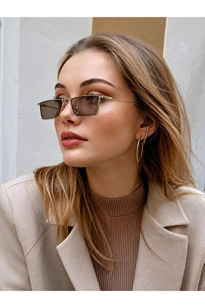 LOOKUP NEW Elsie Metal Gold Rectangular Square Frame Brown Mirrored Glass Uni...