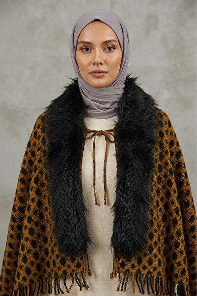 ARMİZA Women's Faux Fur Tasseled Soft Winter Thick Shoulder Shawl