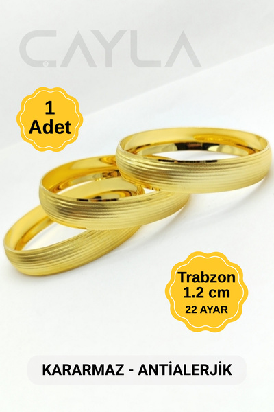 Çayla Trabzon Bilezik 1.2 cm - Kararmaz ve Antialerjik - 22 Ayar Altın Kaplam...