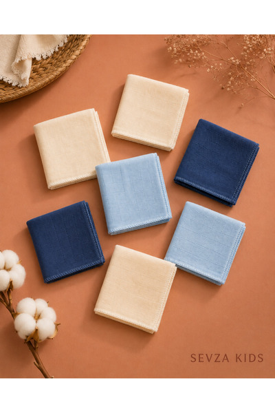 Sevza Kids 100% Cotton 7-Piece Muslin Baby Mouth Wipes Blue Set 25X25 cm