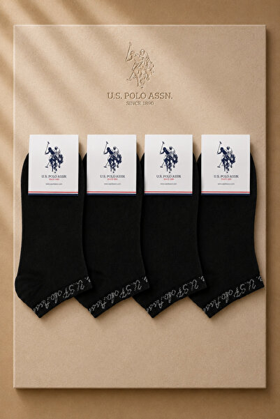 U.S. Polo Assn. 4 Çift Siyah Patik Çorap