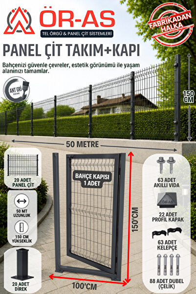 ÖR-AS TEL ÖRGÜ & PANEL ÇİT SİSTEMLERİ Panel Çit Takım ( 150 Cm Yükseklik 50 m...