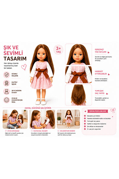 ela777 Lelila Uzun Saçlı Oyuncak Bebek 35 cm Taranabilir Saçlı Elbiseli Kız Bebek Oyuncağı