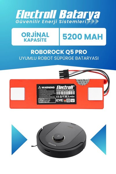 ELECTROLL Roborock Q5 Pro Uyumlu Batarya 5200mah Robot Süpürge Bataryası (Q5P...