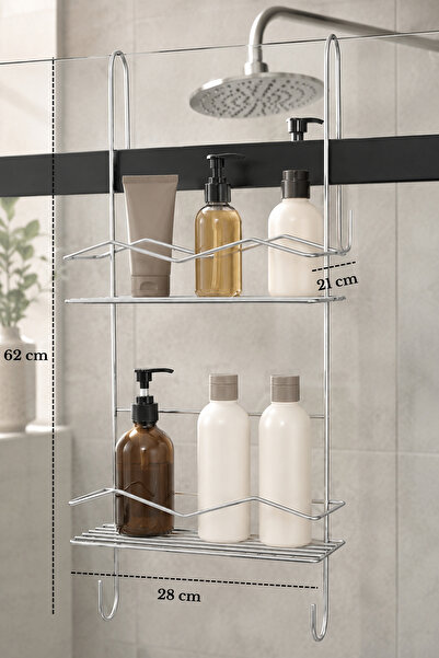 Edora Home Shiny Silver Shower Cabin Hanging 2-Tier Bathroom Shelf Shampoo Ho...