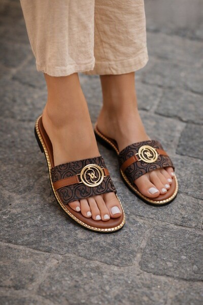 volenta deluxe aksesuar "Women's Leather Sandals with Gold Metal Accessory De...