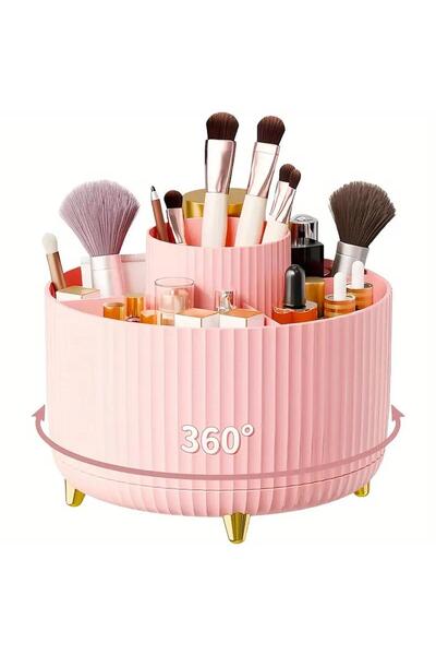 Choice3 Pink 360° Rotating Makeup Organizer - 1pc Plastic Cosmetic Storage wi...