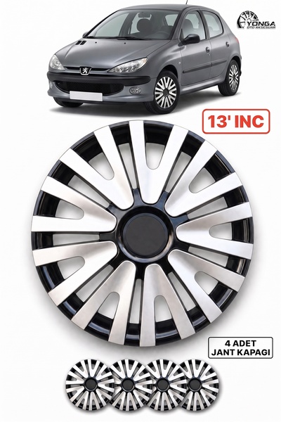 YONGA OTO AKSESUAR PEUGEOT 206 Jant Kapağı 13 İnç Kırılmaz 4'lü + 4 Amblem + ...