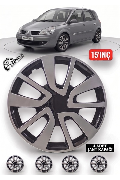 YONGA OTO AKSESUAR RENAULT SCENİC 15 İnç Jant Kapağı 4'lü Set Siyah Gümüş + 4...