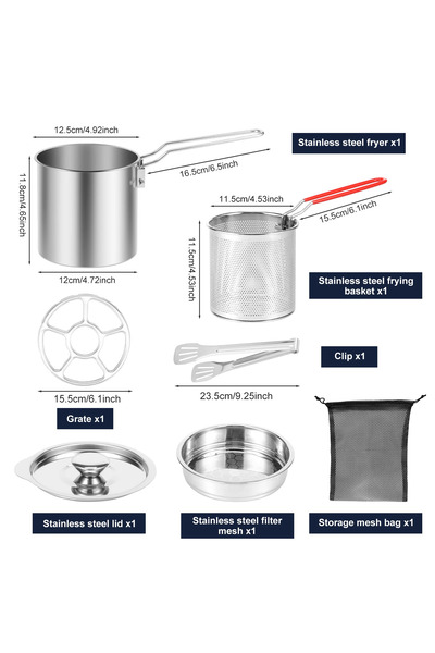 Choice 7pcs Stainless Steel Deep Fryer with Frying Basket Multifunctional Oil...