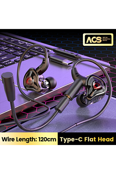 Choice Type-c 90°Elbow Gaming Headphones Wired Earphone Metal HiFi Bass Stere...